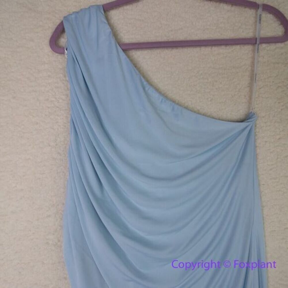 Eloquii Ruched One Shoulder Dress skyride blue ruched asymmetrical midi, size 16 - Picture 3 of 15